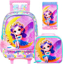 Girls Rolling Backpack, Cute Moon Fairy Roller Wheels Kids Bookbag - Wheeled Elementary School Bag - 3PCS Moon Fairy by TinyTreasures Baby Boutique