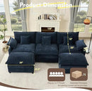 108" U Shaped Couch, Modular Sectional Sofa, 3-Seater Comfy Cloud Couch with Movable Ottoman, Deep Seat Couches for Living Room, Chenille, Navy by CozyNest Decor