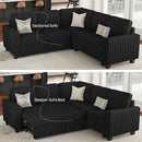 Belffin Plush Corduroy Modular Sectional Sofa with Pull Out Bed Convertible Small Sectional Corner Couch for Living Room Black Couch by CozyNest Decor