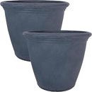 Sunnydaze 20-Inch Anjelica Large Plastic Pot for Plants - Outdoor Polyresin Round Planter with Drillable Drainage Holes - Slate - 2pk by GreenHaven Gardens