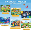 BenBen Puzzles for Kids Ages 4-6, 6 Pack 24 Piece Wooden Jigsaw Puzzles for Toddlers Ages 3-5, Preschool Learning Educational Toys for Boys Girls by TinyTreasures Baby Boutique