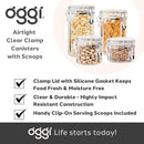 Oggi Clear Canister Airtight 72oz - Clamp Lid & Spoon - Airtight Food Storage Container, for Kitchen & Pantry Storage of Bulk, Dry Foods, Pasta, Flour, Sugar, Coffee, Rice, Tea, Spices & Herbs by CozyNest Decor