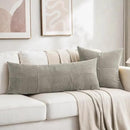Fancy Homi Set of 2 Neutral Grey Boho Long Lumbar Body Decorative Throw Pillow Cover 14x36 Inch for Bed Couch Bedroom Bench, Soft Patchwork Corduroy Textured Pillow Case, Rustic Farmhouse Room Décor by CozyNest Decor