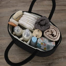 Baby Diaper Caddy Organizer for Girl Boy Cotton Rope Nursery Storage Bin Basket Portable Holder Tote Bag for Changing Table Car Travel Baby Shower Gifts Newborn Essentials Registry Must Haves Black by TinyTreasures Baby Boutique