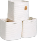 NaturalCozy Storage Cubes 11 Inch Cotton Rope Woven Baskets for Organizing, 3-Pack | Cube Storage Bin | Square Storage Baskets for Shelves Organizer, Classroom, Kids Toy Bins, Closet, Baby Nursery by TinyTreasures Baby Boutique