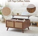 AVZEAR Lift Top Coffee Table with Storage, Mid Century Modern Coffee Table with Nature Linen Doors & Large Hidden Storage, Rounded Corners Center Table Farmhouse Coffee Tables for Living Room, Walnut by CozyNest Decor