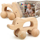 TOY Life Wooden Toys Cars, Montessori Toys for Babies 0-6-12 Months, Babies Bunny Rattle Cars for Toddlers 1-3, Wooden Baby Toys Gift 1 Year Old, Baby Boy Nursery Decor, Elephant & Rabbit Toy Car by TinyTreasures Baby Boutique