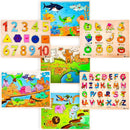 7 Pack Wooden Puzzles for Toddlers 2 3 4 5 Years Old - 7 Colorful Chunky Wood Peg Puzzles for Kids Ages 2-5, Alphabet Shape Numbers Fruits Sea Animals Dinosaur Zoo - Educational Toddler Learning Toys by TinyTreasures Baby Boutique