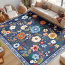 Floral 9x12 Area Rug Machine Washable Soft Print Boho Carpet Non Slip Doormat Low Pile Flower Area Rugs for Living Room Bedroom Nursery Kitchen Dining Room Indoor-Blue/Grey by TinyTreasures Baby Boutique
