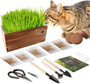 Cat Grass Kit for Indoor Cats - 5X Seed Packets with Handmade Wood Planter | Grow Organic Non-GMO Wheat Grass in 4-7 Days, Aids Digestion & Hairball Control, Ideal Gift for Cat Lovers by GreenHaven Gardens