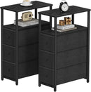 TUTOTAK Narrow Night Stand, Slim End Table, Tall Side Table with 3 Fabric Drawer, Small Bedside Table with Storage, Set of 2, for Living Room, Bedroom, Black TB01BK072 by CozyNest Decor