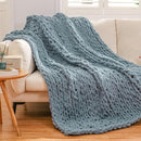 WESHIONGOO Chunky Knit Blanket Throw 50"×60" Knitted Throw Blankets for Couch Bed Fluffy Soft Blanket with Jumbo Chenille Yarn Thick 100% Handmade(Dusty Blue) by CozyNest Decor