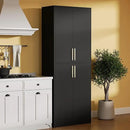 71" Tall Pantry Cabinet, 4 Doors Kitchen Pantry Storage Cabinet, Freestanding Larder Cupboard, Kitchen Hutch with Gold Handles for Dining Room, Bathroom, Black by CozyNest Decor