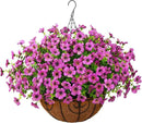 Artificial Faux Hanging Plants Flowers Basket Outdoor Porch Garden Spring Decoration, Fake Silk Daisy in Planter Realistic UV Resistant for Outside Home Patio Balcony Yard(Purple) by GreenHaven Gardens
