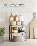 SONGMICS Cabinet Organizer Shelf, Set of 2 Kitchen Counter Shelves, Kitchen Storage, Spice Rack, Stackable, Expandable, Metal and Engineered Wood, Ink Black and Natural Beige UKCS02NB