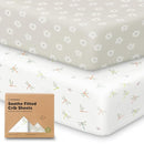 KeaBabies 2-Pack Organic Crib Sheets for Boys, Girls - 52x28 Fitted Crib Mattress Sheet Neutral, Breathable Jersey Cotton Cover for Baby Bed, Toddler Mattress, Soft & Cute Prints (Meadow) by TinyTreasures Baby Boutique