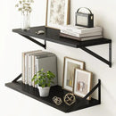Fun Memories 27.5" W x10 D Floating Shelves, Black Wall Shelf with Brackets, 10 Inch Deep Floating Shelf Set of 2, Large Storage Kitchen Living Room Bathroom Shelves, Wood Wall Mounted Shelf by CozyNest Decor