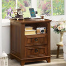 18" Farmhouse Night Stands Set of 2 with Charging Station, 2 & 3 Drawers End Table Dresser for Bedroom, Brown Wooden Nightstand, Bed Side Table with Open Shelf, Bedside Cabinet for Living Room by CozyNest Decor