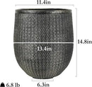 Worth Garden 12" Dia x 15" H Round Planter – Lightweight Magnesium Oxide Cement Plant Pot with Texture – Raised Pattern Concrete Look – Drainage Hole – Indoor & Outdoor Use - Black Gold by CozyNest Decor