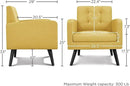 Yaheetech Mid-Century Accent Chairs, Modern Upholstered Living Room Chair, Cozy Armchair Button Tufted Back and Wood Legs for Bedroom/Office/Cafe, Yellow by CozyNest Decor