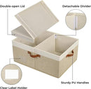 GRANNY SAYS Decorative Storage Boxes with Lid, Large Storage Bins with Double-Open Lid and Divider, Fabric Storage Bin for Clothes, 63L Closet Linen Storage Bin, White/Khaki by CozyNest Decor