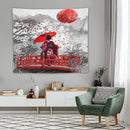 Japanese Red Geisha Tapestry Asian Cherry Blossom Red Sun Traditional Kimono Folk Tapestries Home Decor for Living Room Bedroom Apartment Farmhouse Dorm 60"x50" by CozyNest Decor