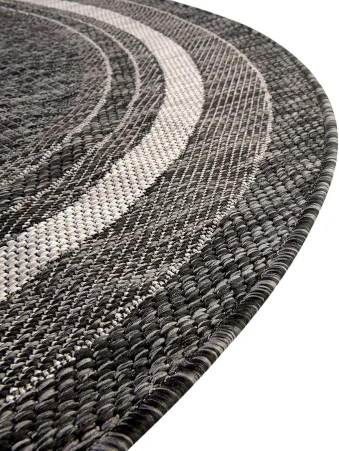 Unique Loom Outdoor Border Collection Area Rug - Soft Border (5' 3" x 8' Oval, Black/ Ivory), photo 8 of 8