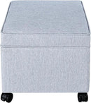 Adeco 17.5" Square Fabric Ottoman with Storage, Upholstered Cotton Linen Foot Rest, Flip Top Footstool, Small Cube Coffee Table Extra Seat for Living Room, Bedroom, Ice Blue with Rolling Legs by CozyNest Decor