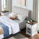 Farmhouse XXL End Table with Charging Station, Side Table with USB Ports and Outlets, Nightstand with Drawer and Glass Door Storage, White Bedside Tables for Living Room, Bedroom, Office by CozyNest Decor