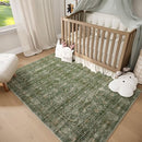 Washable 3x5 Entryway Rug Indoor, Boho Non-Slip Silicone Backing Small Rugs for Kitchen Nursery Office Bedroom, 0.3" Neutral Oriental Throw Carpet with 0.16" Cushioning Pad, Grass Green/Multi by TinyTreasures Baby Boutique