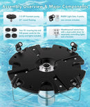 HQUA FS01 120V, 1/2HP, Large Pond Floating Fountain with FSL01 LED RGB Color-Changing Light Sets, 100’ cord, 13000 GPH, Two spray patterns 32'x12' and 18'x6' by GreenHaven Gardens