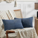Fancy Homi 2 Packs Dusty Blue Lumbar Decorative Throw Pillow Covers 16x32 Inch for Couch Bed Sofa, Rustic Farmhouse Boho Home Decor, Soft Striped Corduroy Rectangle Accent Cushion Case 40x80 cm by CozyNest Decor
