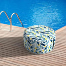 Inflatable Ottoman Stool D21 xH9 for Outdoor/Indoor Use, Water Repellent Patio Foot Rest Stool with Portable Handle,Round Pouf Ottoman Suitable for Garden,Deck and Camping - Leaves Multi by CozyNest Decor