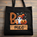 Personalized Trick or Treat Bags Custom Name Halloween Canvas Tote Bags for Kids Pumpkin Ghost Boo Bag Halloween Tote Bags for Girls and Boys Reusable Candy Totes 15" x 16" by TinyTreasures Baby Boutique