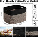 Storage Baskets for Shelves Organizing, Woven Cotton Rope Baskets for Storage, Book Basket, Decorative Shelf Basket, 12.5"Lx9.1''Wx7.9''H (4 Packs) Black & Jute by CozyNest Decor