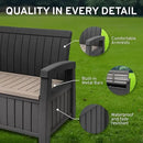 EconoHome 2 Seat Outdoor Storage Bench with Rain Cover - 60 Gallon Capacity - Weatherproof Resin Bench for Patio, Porch, Garden, Yard, Pool Area - Furniture for Pool Accessories, Gardening Tools by GreenHaven Gardens