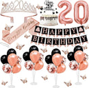 20th Birthday Decorations for Girls Women - 56pcs Rose Gold Happy 20th Banner, 20th Birthday Crown Sash, Cake Topper, Number 20 balloons, 3D Butterflies, 4 Balloon Stands kits by TinyTreasures Baby Boutique
