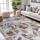 Modern Abstract 6X9 Area Rug for Living Room Bedroom Washable, with Non-Slip Rubber Backing Print Faux Wool Thin, Brown Throw Large Carpet for Kids Playroom Dining Room Pet & Child Friendly by CozyNest Decor