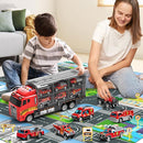 Toddler Boys Toys for 3-5 Years Old, Fire Truck Vehicle Set with Play Mat and Die-Cast Toy Car, Transport Carrier Truck for Kids 3-5, Birthday Gifts Toys for 3-8+ Year Old Boys by TinyTreasures Baby Boutique