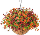 Artificial Fake Hanging Plants Flowers Basket, Faux Silk Daisy in Planter Realistic UV Resistant for Outside Home Patio Balcony Yard Spring Outdoor Decoration (Orange Brown) by GreenHaven Gardens