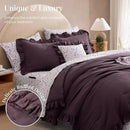 Queen Comforter Set - 7 Pieces Ruffle Purple Bedding Sets, Shabby Chic Farmhouse Bed in a Bag Queen with Ruffle Comforter, Floral Sheets, Pillowcases & Shams by CozyNest Decor