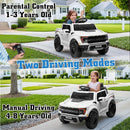 12V Ride on Car Licensed Ford F-150 Raptor, Kids Electric Car with Remote Control, LED Light/Music/MP3, Truck Bed Storage, 3-Point Seat Belt (12V, White) by TinyTreasures Baby Boutique