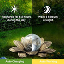 LEWIS&WAYNE Solar Garden Lights Outdoor, 3 Pcs Coppery Lotus Flower Pathway Lamps with Cool White Crackle Glass Globe Led Lights for Patio Pathway Yard Balcony Garden Decorations by CozyNest Decor