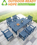 7 Pieces HDPE Outdoor Dining Set, Patio Dining Set with Umbrella Hole, All Weather Outdoor Dining Table Sets for 6, HDPE Patio Furniture Sets for Deck, Backyard, Lawn, and Poolside, Navy by CozyNest Decor
