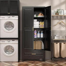 75" Kitchen Pantry Cabinet with Drawer, Metal Storage Cabinets with Doors and 4 Adjustable Shelves,Black Kitchen Cabinet with 2 Gold Handles,Food Cupboard for Livingroom,Pantry by CozyNest Decor