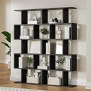 Black 5-Tier Geometric Bookcase, S-Shaped Modern Bookshelf Set of 2, 62.6" Tall Room Divider Book Shelf, Decorative Display Shelf by CozyNest Decor
