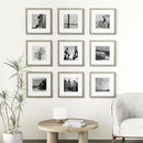 Vittanly 12x12 Picture Frames Set of 9, Shatter Resistant Plexiglass, Display 8x8 Pictures with Mat or 12x12 without Mat, Photo Frames for Wall Mount, Engineered Wood, Driftwood by CozyNest Decor