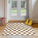 jinchan 2x3 Kids Area Rug Washable Indoor Entryway Doormat Modern Checkered Geometric Lattice Small Rug Non Slip Soft Carpet for Nursery Room Bedroom Bathroom Home Brown by CozyNest Decor
