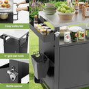 KEIKI Outdoor Grill Cart with Storage and Wheels, Rolling BBQ Prep Table with Spice Rack, Hooks, and Side Handles, Black Metal Bar Cart for Patio Kitchen and Grilling Accessories by CozyNest Decor