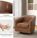 Swivel Barrel Accent Chair, Modern Round Faux Leather Arm Chair for Living Room, Bedroom, Comfy Club Reading Chairs for Adults(Faux Leather, Coffee, Set of 1) by CozyNest Decor